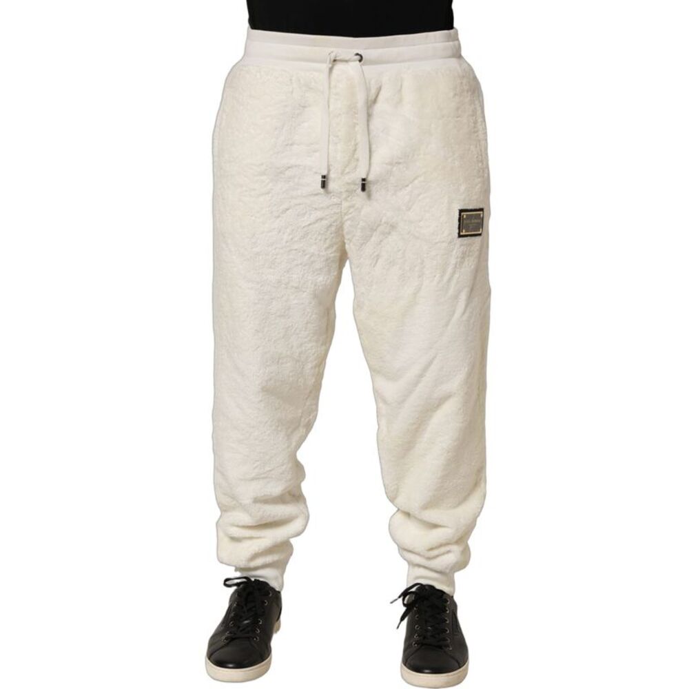 Dolce & Gabbana Off White Terry Cotton Plush Men Jogger Men's Pants